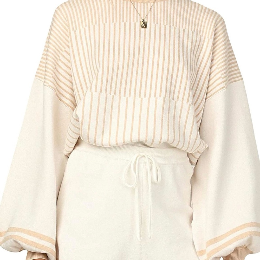 Amazon Cream and Tan Striped Sweater Set